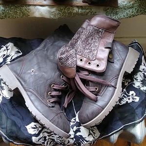 Brown, manmade, cute, combat boots